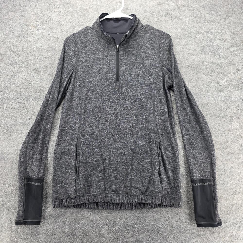 Lululemon Hoodie Womens 8 Gray Pullover Zip Hooded Pockets Reflective Stretch